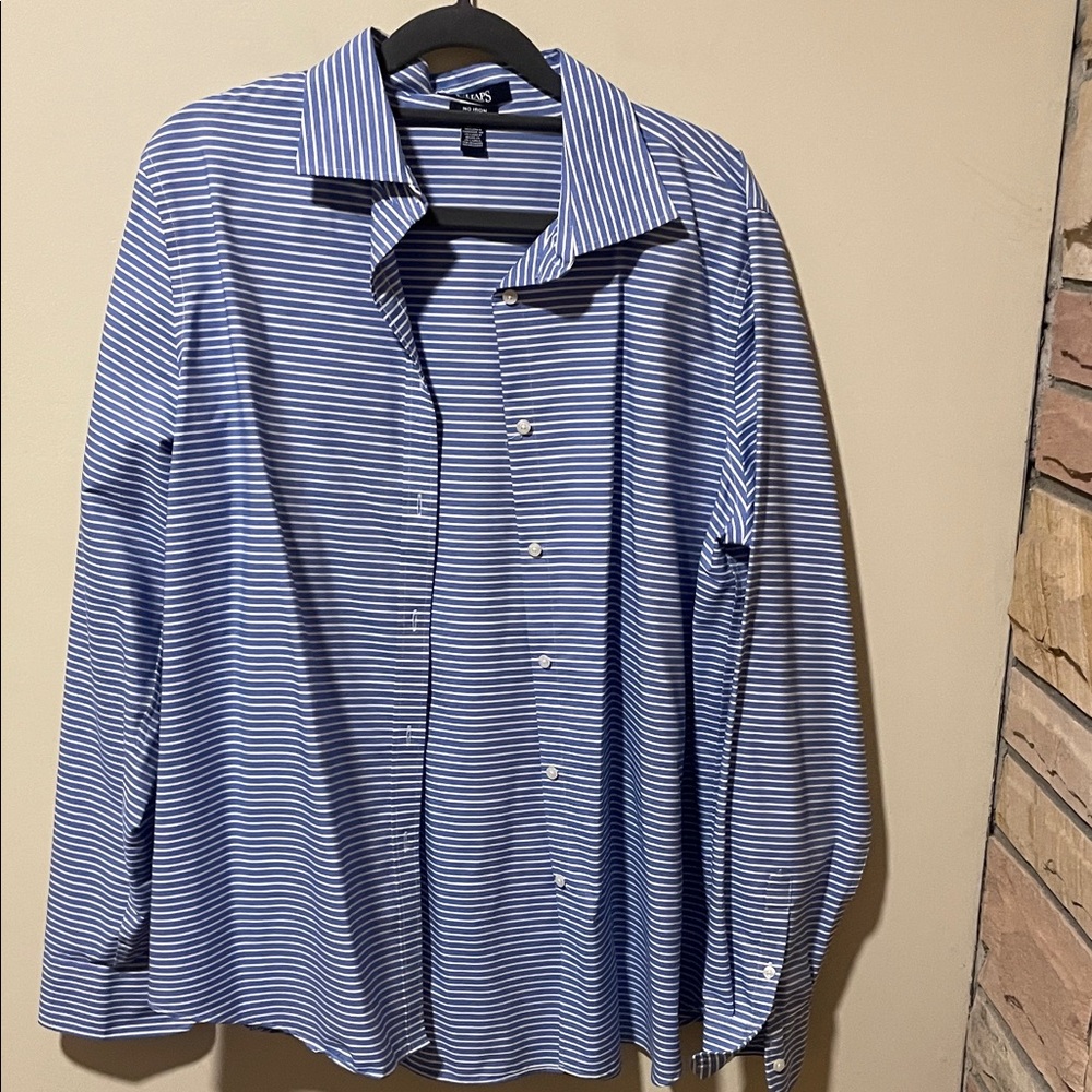 Chaps women’s Casual Blue and White striped blouse.